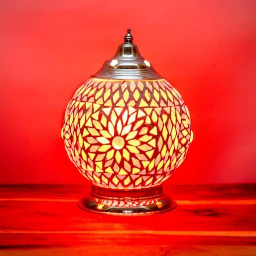 Mozaïek tafellamp 15 cm. - rood en oranje