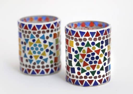 Waxinehouder cilinder multi color mozaiek. (set prijs)